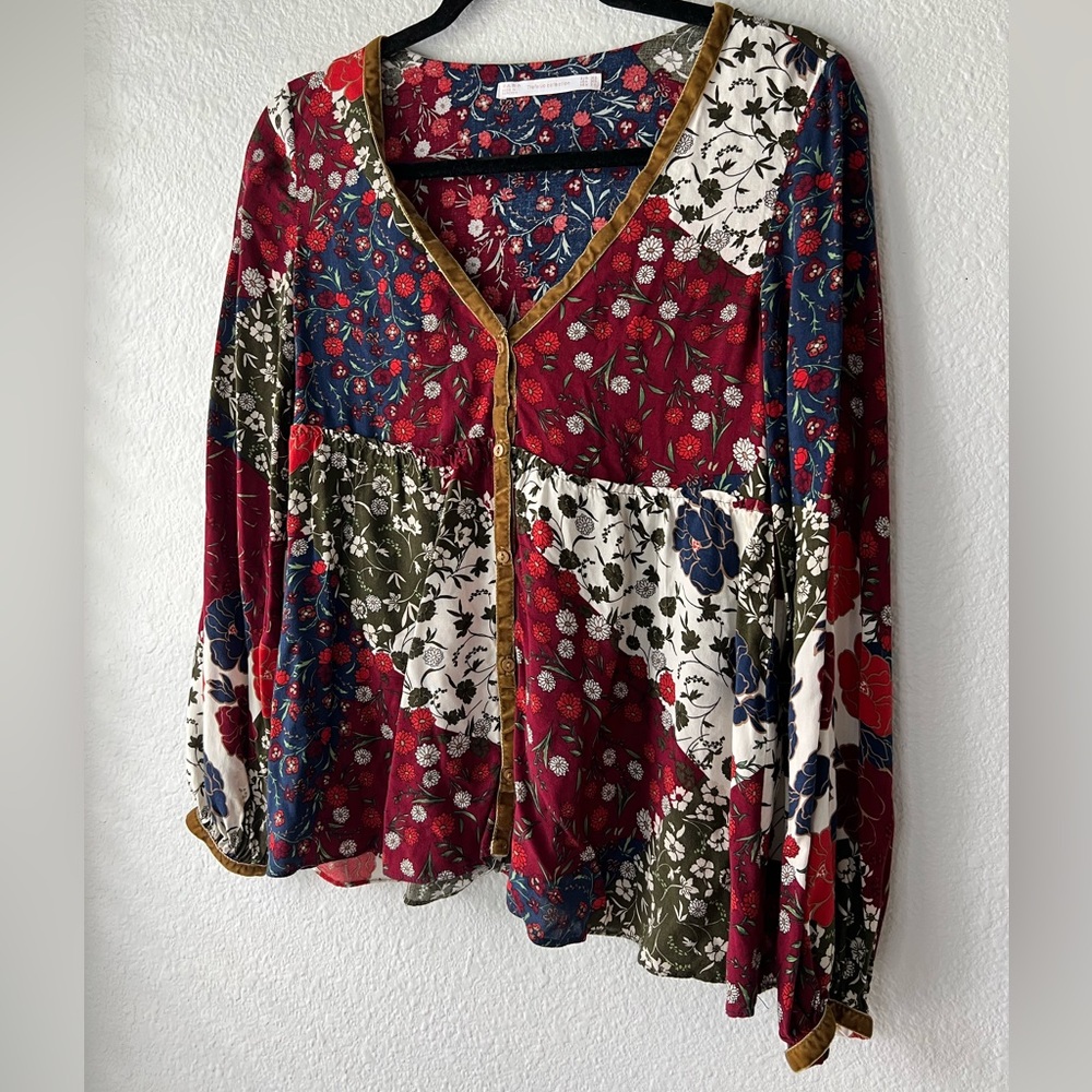 Zara Bohemian Multicolor Button Down 100% Viscose… - image 2